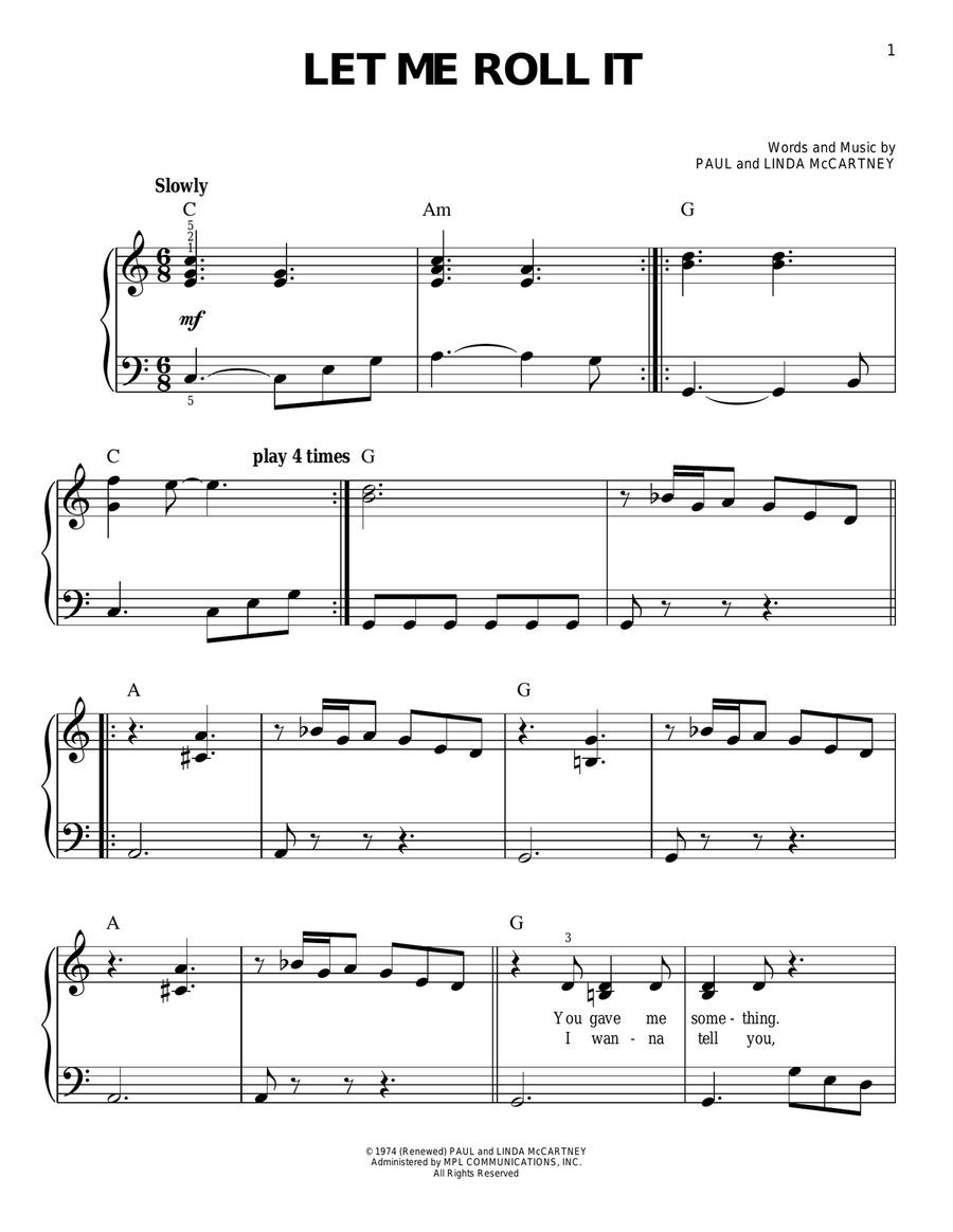 Let Me Roll It Let Me Roll It Easy Piano scores gallery preview page 1