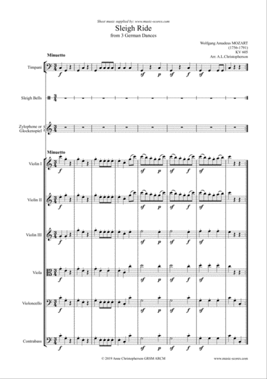 Book cover for Sleigh Ride - 3 Violins, Viola, Cello, Contrabass (Timpani, Sleigh Bells, Xylophone/Glockenspeil)