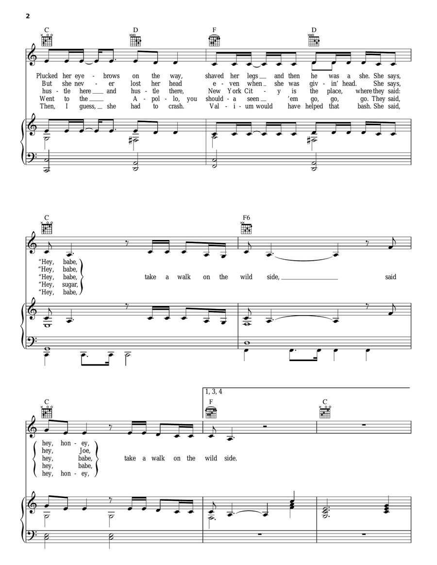 Walk On The Wild Side Piano, Vocal, Guitar scores gallery preview page 2