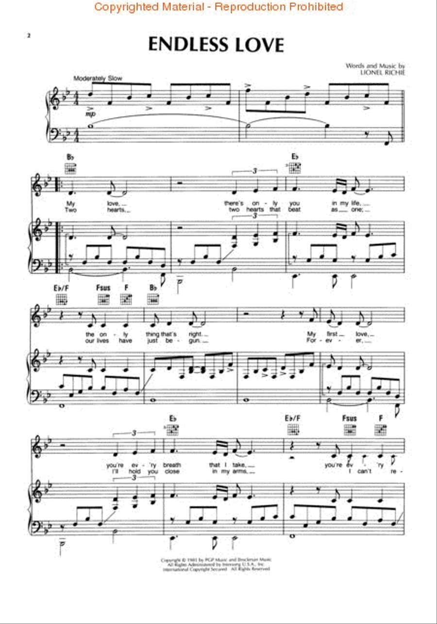 Endless Love Piano, Vocal, Guitar scores gallery preview page 2