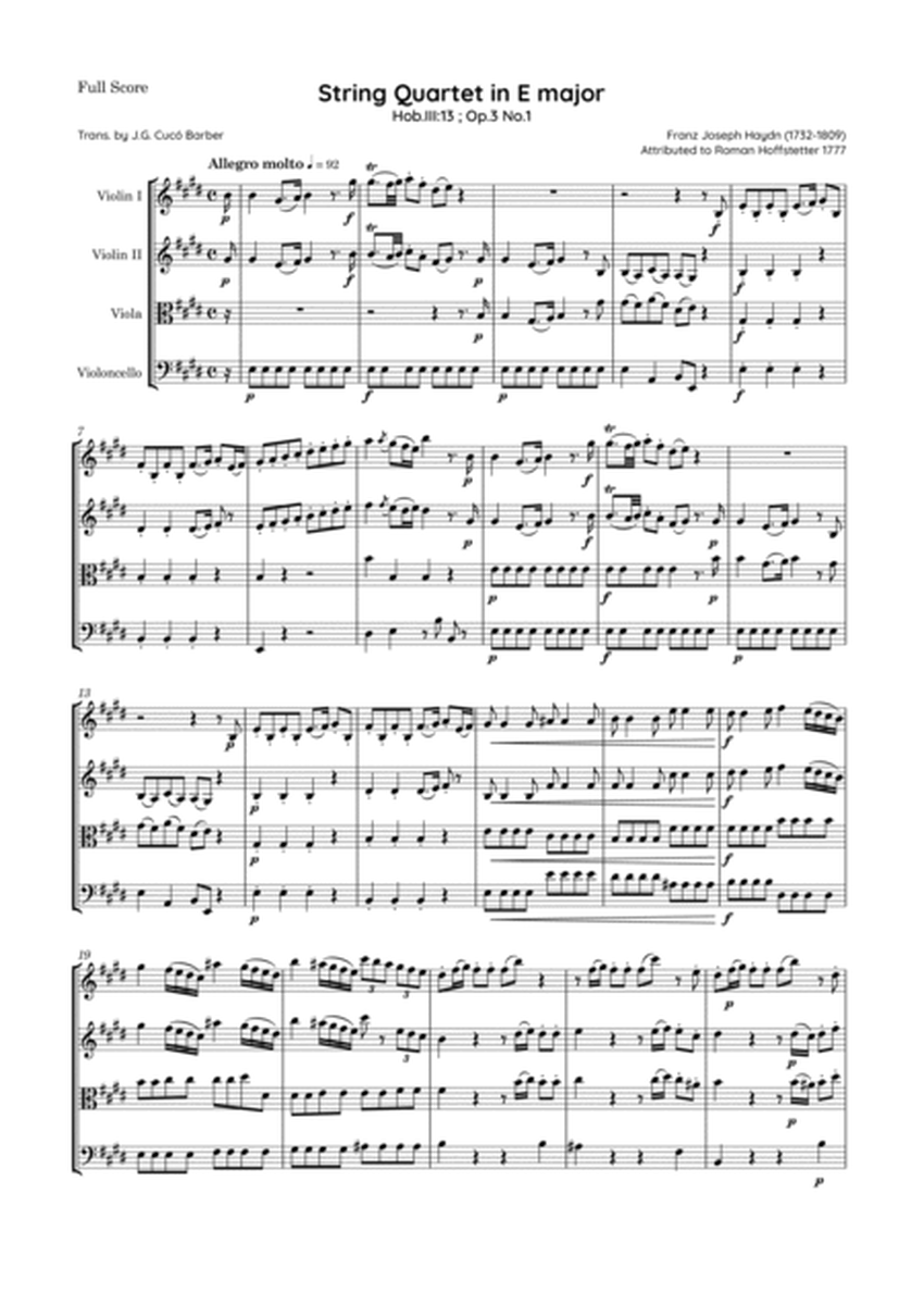 Haydn - String Quartet in E major, Hob.III:13 ; Op.3 No.1 - Attributed to Roman Hoffstetter