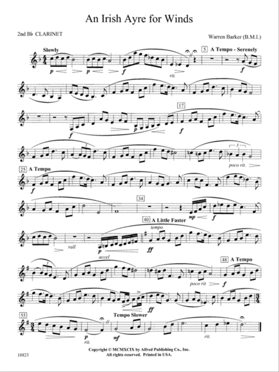 Irish Ayre for Winds: 2nd B-flat Clarinet Concert Band scores gallery preview page 1