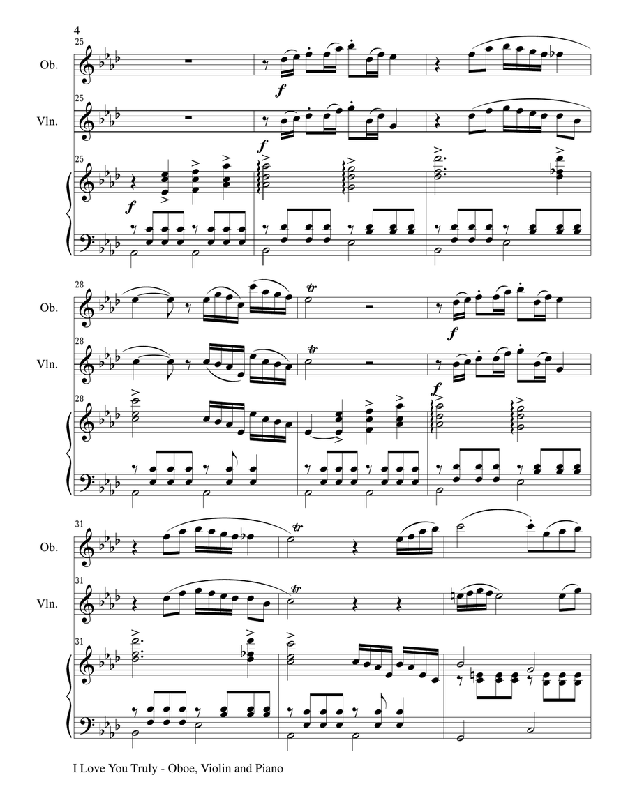 I LOVE YOU TRULY (Trio – Oboe, Violin, and Piano with Score and Parts) Small Ensemble scores gallery preview page 4