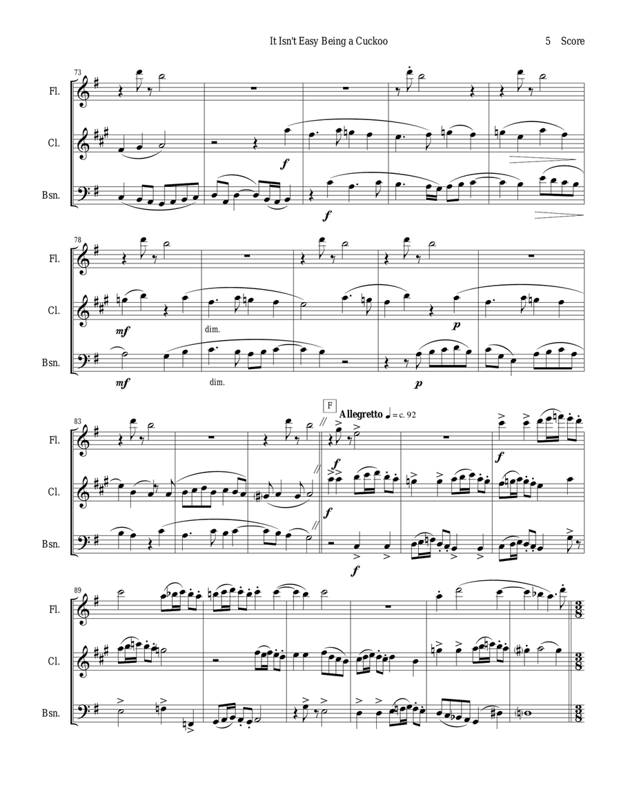 It Isn't Easy Being a Cuckoo for flute, clarinet, and bassoon trio Woodwind Trio scores gallery preview page 5