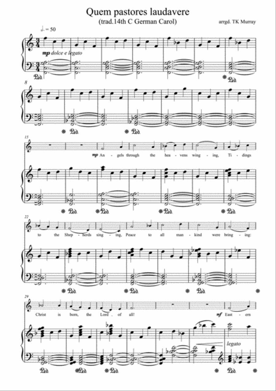 Quem Pastores Laudevere - 2 Voices & Piano Piano Accompaniment scores gallery preview page 1