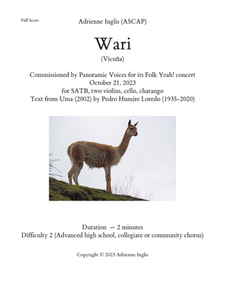 Wari (Vicuña) for SATB + string quartet with optional charango