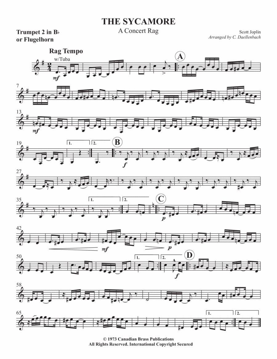 The Sycamore - Bb Trumpet 2 (Flugelhorn) Brass Quintet scores gallery preview page 1