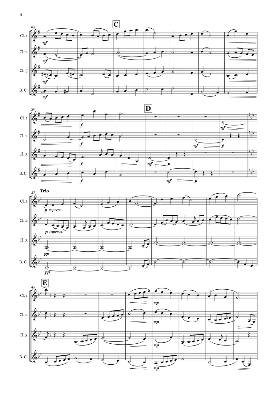 Princess Alexandra's Minuet (clarinet quartet) Clarinet Quartet scores gallery preview page 6