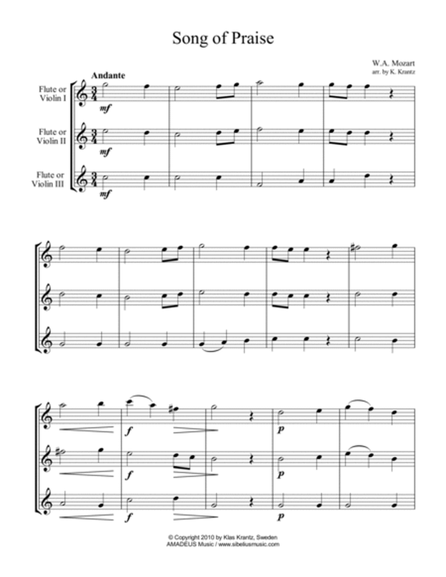Song of Praise/Hymn Song for flute or violin (quartet) K. 623a (Austrian National Anthem) image number null