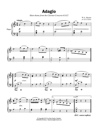 Adagio from the clarinet concerto (theme) for easy piano solo