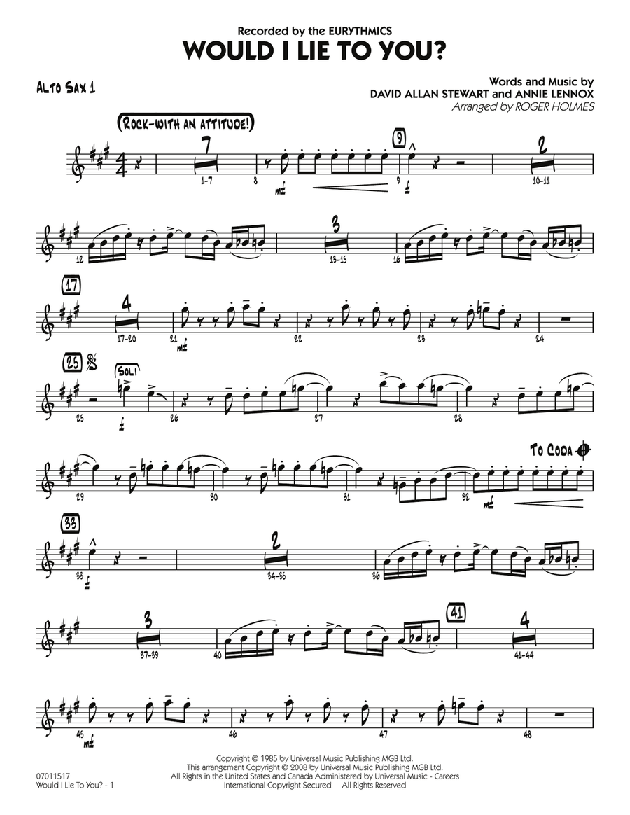 Would I Lie to You? - Alto Sax 1 Jazz Ensemble scores gallery preview page 1