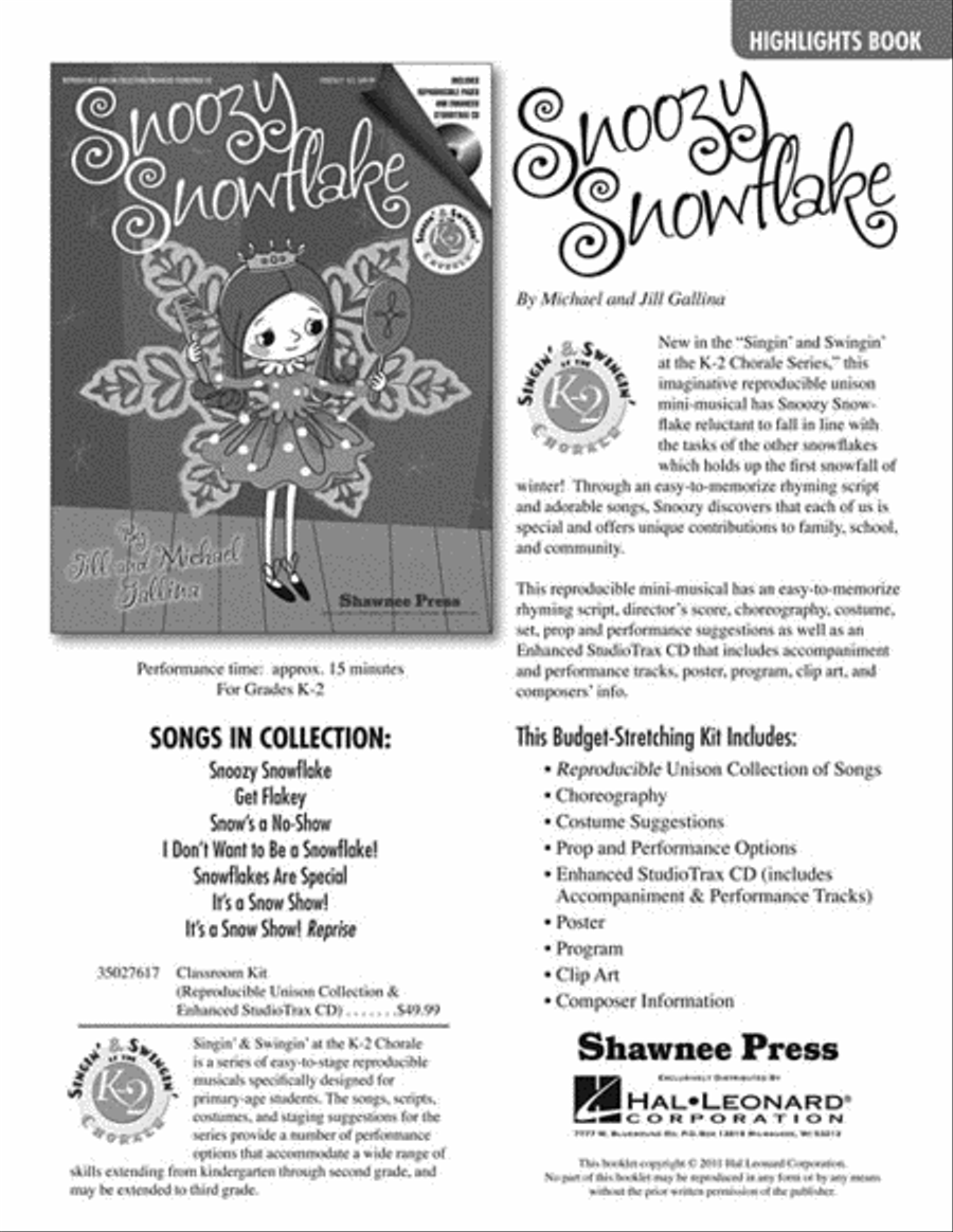 Snoozy Snowflake Unison Choir scores gallery preview page 2