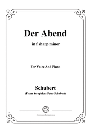 Book cover for Schubert-Der Abend,in f sharp minor,for Voice&Piano