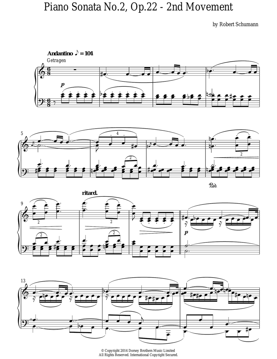 Piano Sonata No. 2, Op. 22 - 2nd Movement Piano Solo scores gallery preview page 1