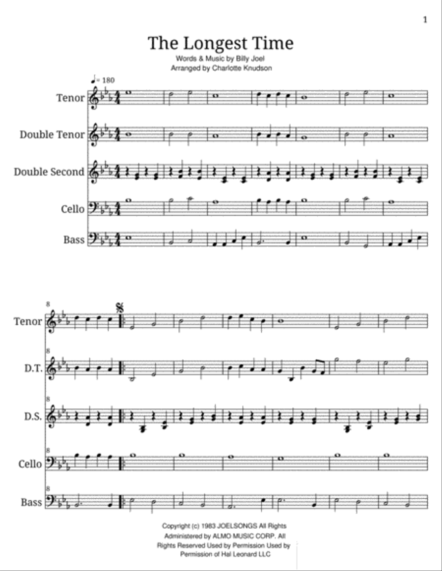 The Longest Time A Cappella scores gallery preview page 1
