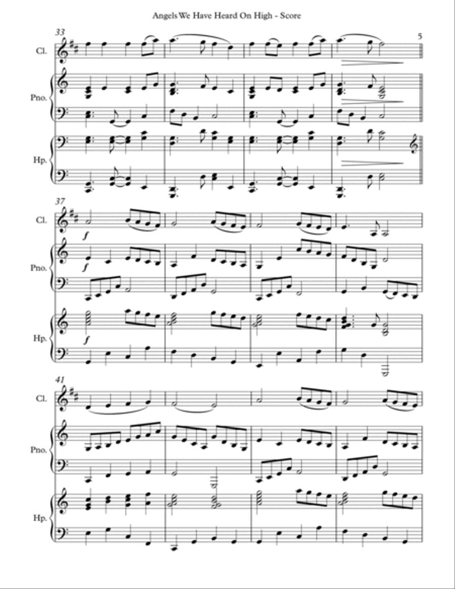 Angels We Have Heard On High, Trio for Bb Clarinet, Pedal Harp and Piano image number null