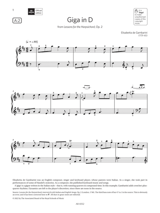 Book cover for Giga in D (Grade 6, list A2, from the ABRSM Piano Syllabus 2023 & 2024)