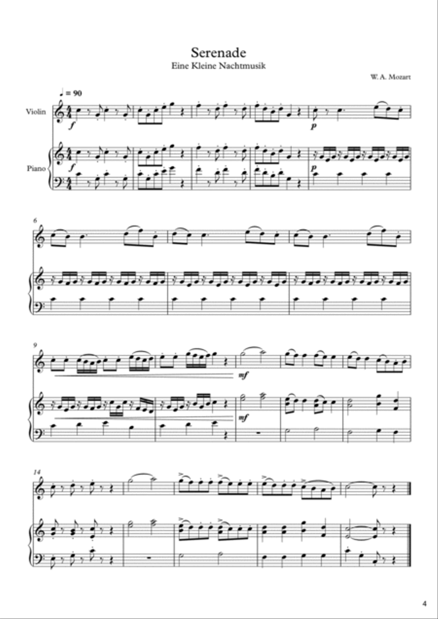 Mozart: 10 Easy Classical Pieces For Violin & Piano Violin Solo scores gallery preview page 5