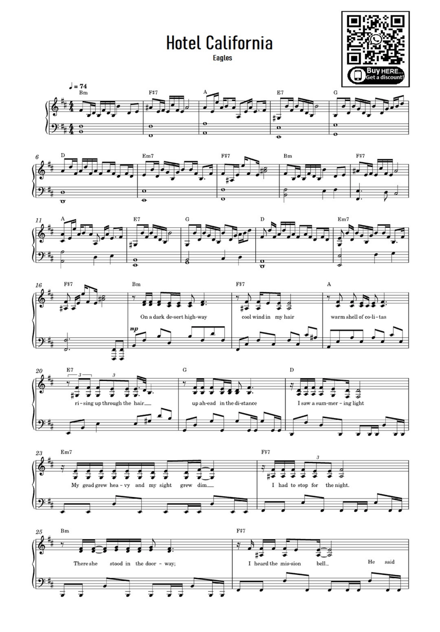 Hotel California Hotel California Easy Piano scores gallery preview page 1