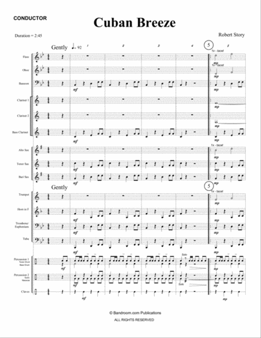 CUBAN BREEZE (beginner concert band - super easy - score, parts, and license to photocopy) Concert Band scores gallery preview page 3