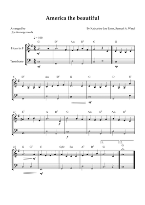 America the beautiful - duet for French horn and Trombone (+ CHORDS)