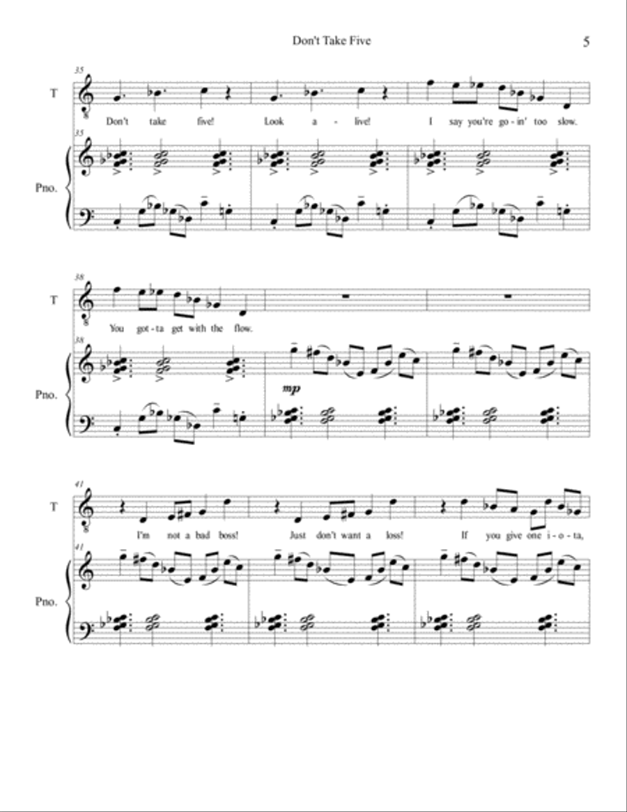 Don't Take Five Tenor Voice scores gallery preview page 5