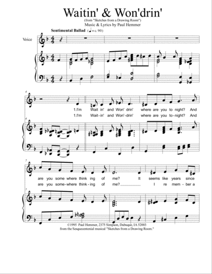 Waitin' and Won-'drin' - nostalgic, sentimental ballad Voice scores gallery preview page 1