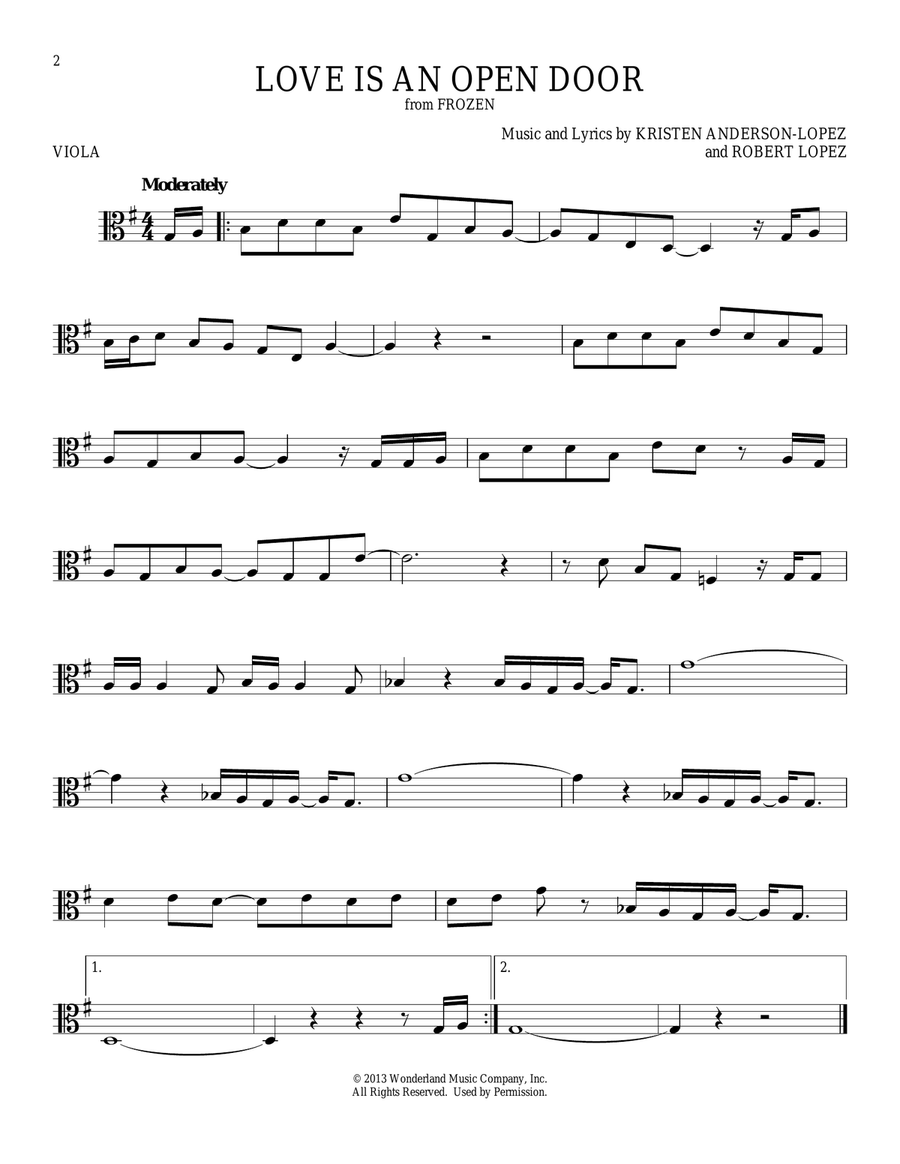 Love Is An Open Door (from Frozen) Viola Solo scores gallery preview page 1