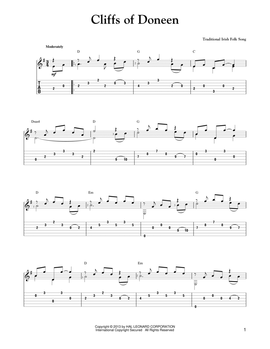 Cliffs Of Doneen (arr. Mark Phillips) Guitar Tablature scores gallery preview page 1