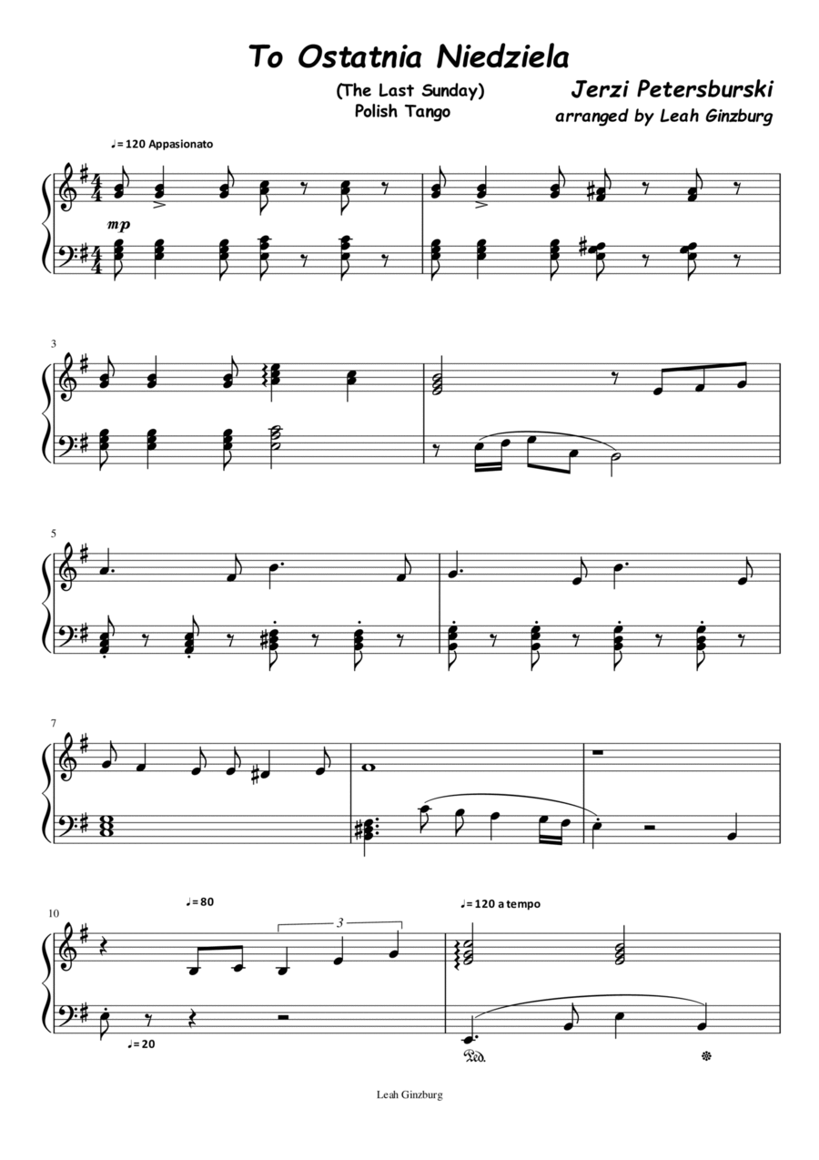 To Ostatnia Niedziela (The Last Sunday) Polish Tango Piano Solo scores gallery preview page 1