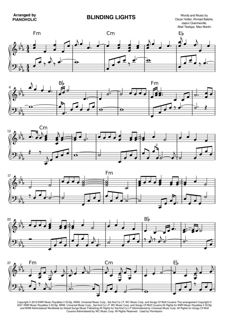 Blinding Lights Piano Solo scores gallery preview page 1