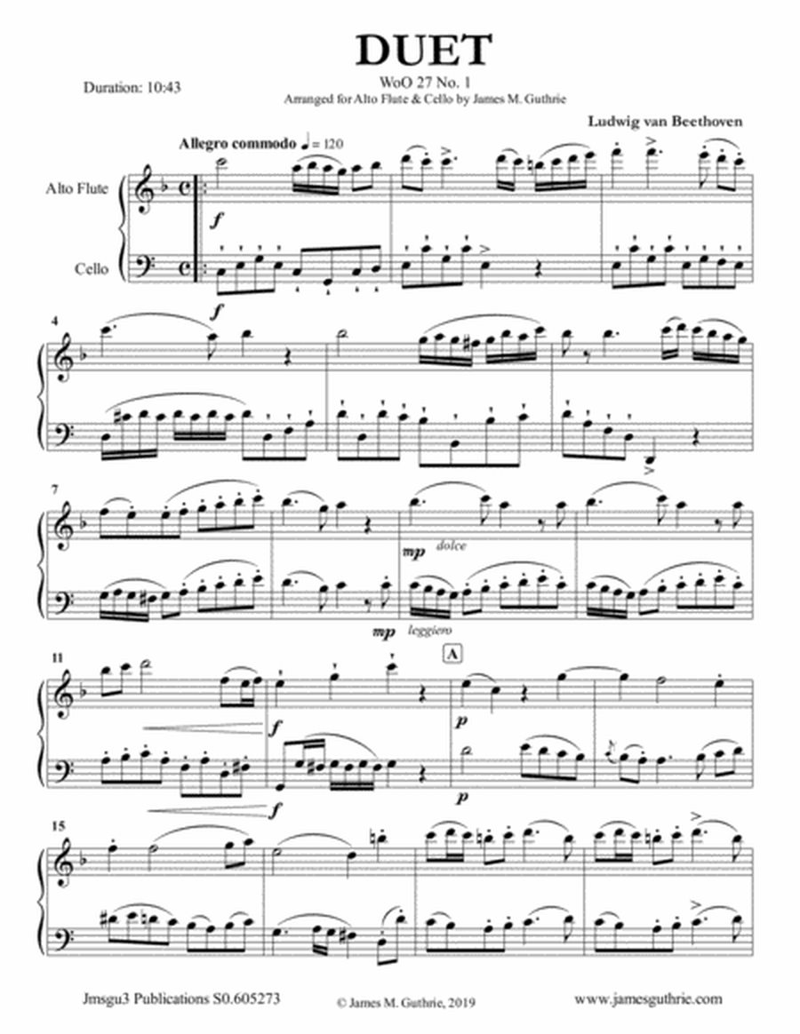 Beethoven: Three Duets WoO 27 for Alto Flute & Cello image number null