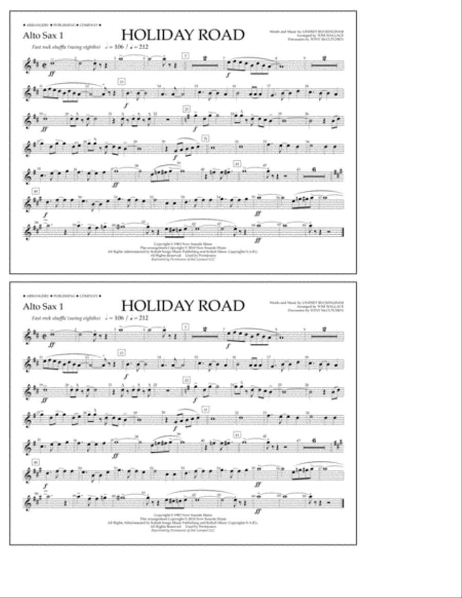 Holiday Road (from National Lampoon's Vacation) (arr. Tom Wallace) - Alto Sax 1 Marching Band scores gallery preview page 1