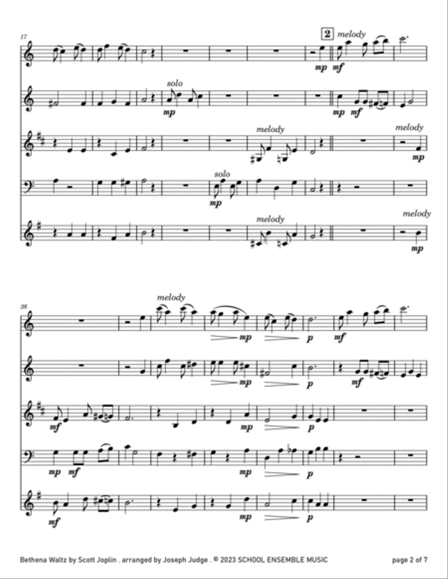 Bethena Waltz by Joplin for Woodwind Quartet in Schools Bethena Waltz by Joplin for Woodwind Quartet in Schools Woodwind Quartet scores gallery preview page 2