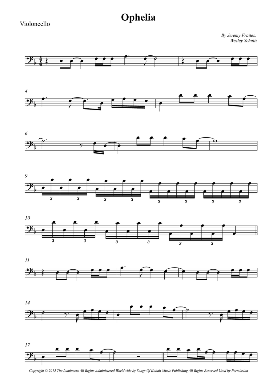 Ophelia Cello Solo scores gallery preview page 1