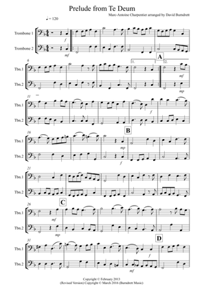 Prelude From Te Deum for Trombone Duet