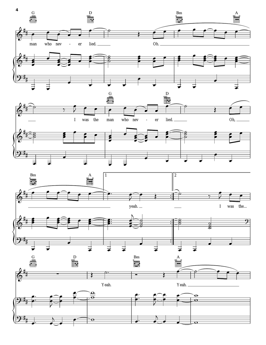 The Man Who Never Lied The Man Who Never Lied Piano, Vocal, Guitar scores gallery preview page 4