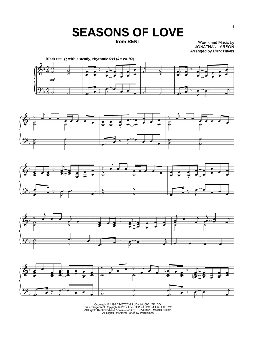 Seasons Of Love (from Rent) (arr. Mark Hayes) Piano Solo scores gallery preview page 1