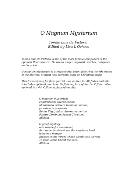 O Magnum Mysterium for Flute Quartet image number null