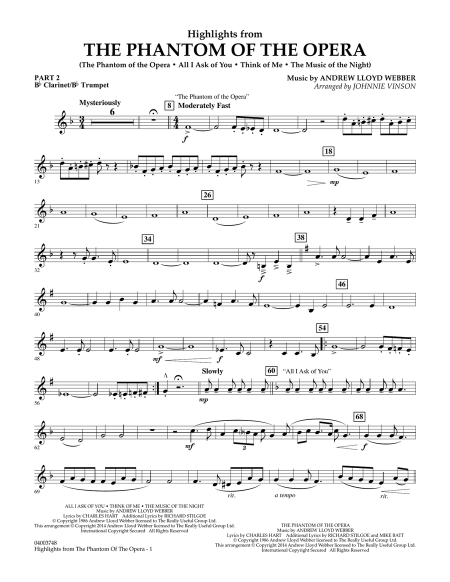 Highlights from The Phantom of the Opera - Pt.2 - Bb Clarinet/Bb Trumpet Concert Band scores gallery preview page 1