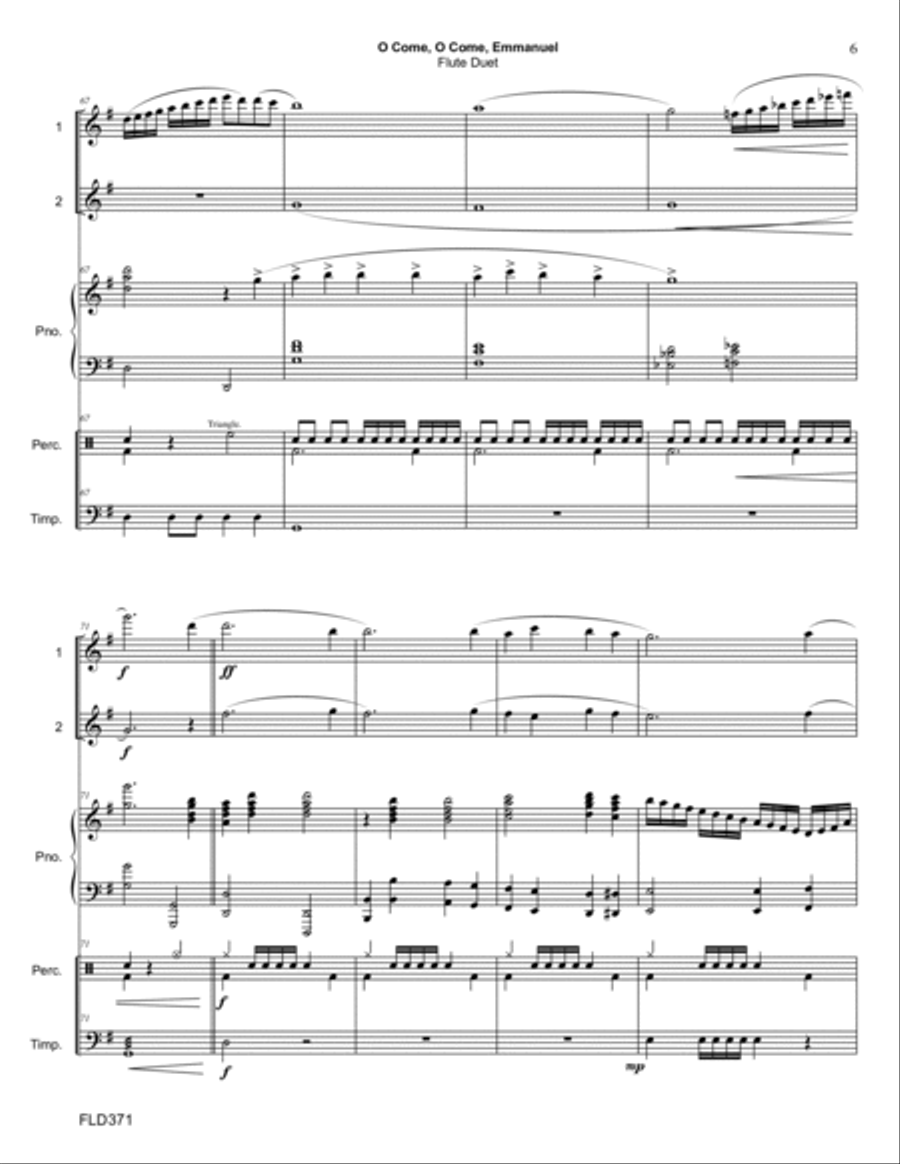 O COME, O COME EMMANUEL/COME THOU LONG-EXPECTED JESUS - FLUTE DUET with Piano & optional Percussion Flute Duet scores gallery preview page 6