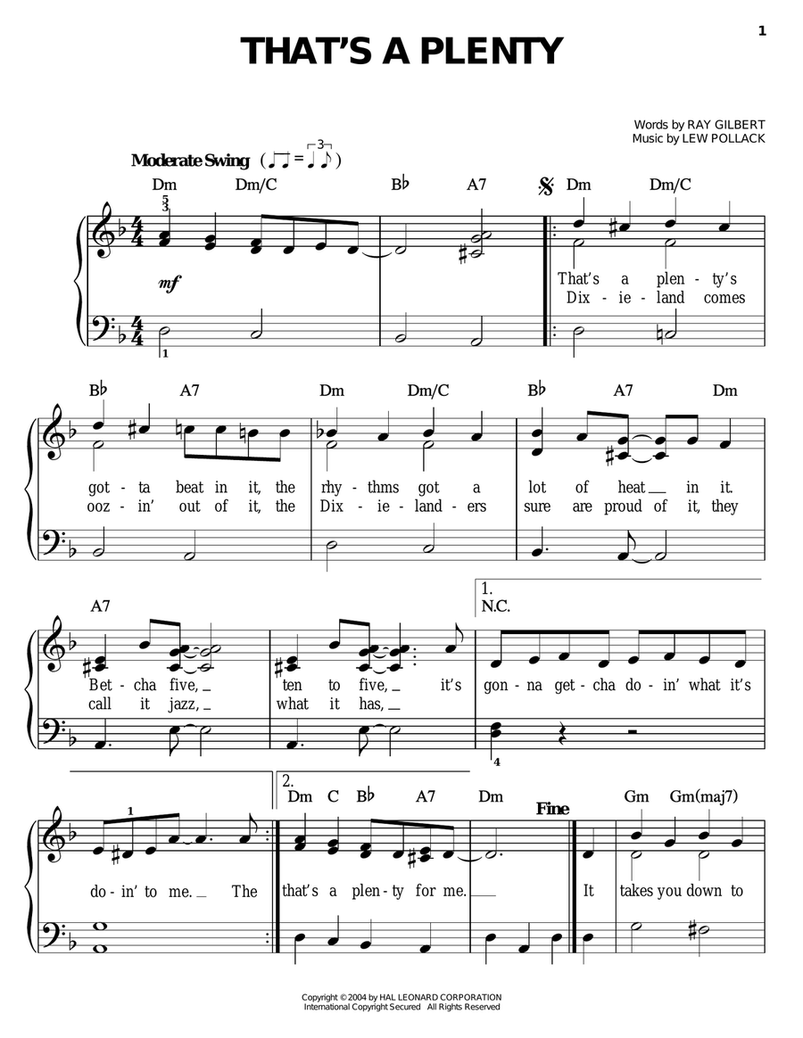 That's A Plenty That's A Plenty Easy Piano scores gallery preview page 1
