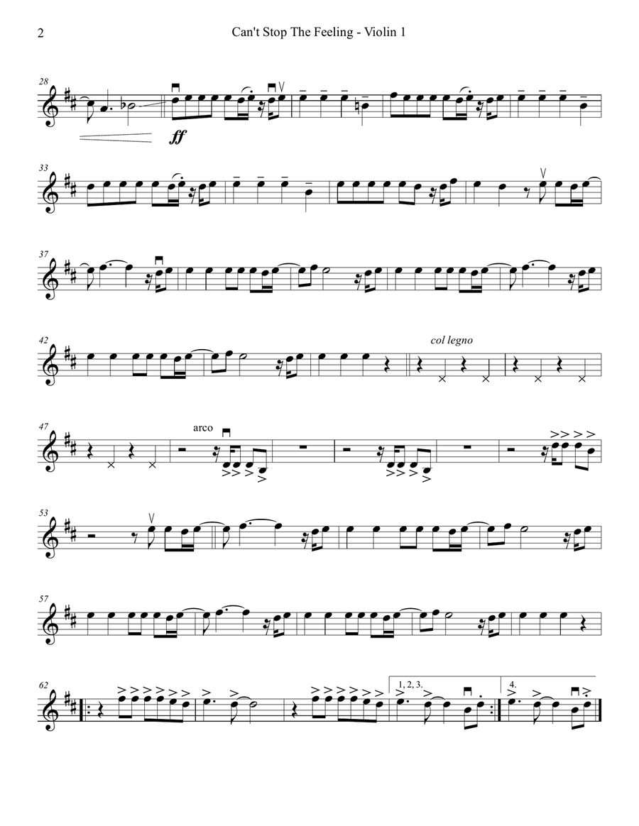 Can't Stop The Feeling from TROLLS String Quartet scores gallery preview page 2