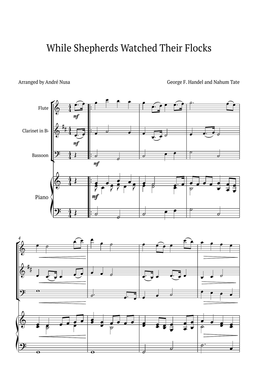 While Shepherds Watched Their Flocks Small Ensemble scores gallery preview page 1