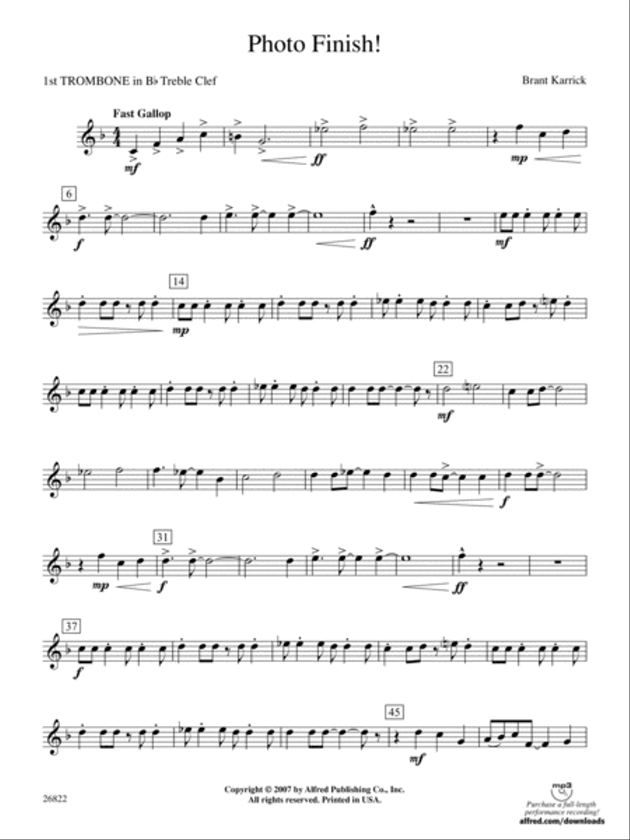 Photo Finish!: (World Part) 1st B-flat Trombone T.C. Concert Band scores gallery preview page 1
