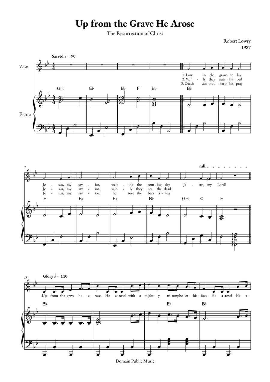 Up from the Grave He Arose Easy Piano scores gallery preview page 1