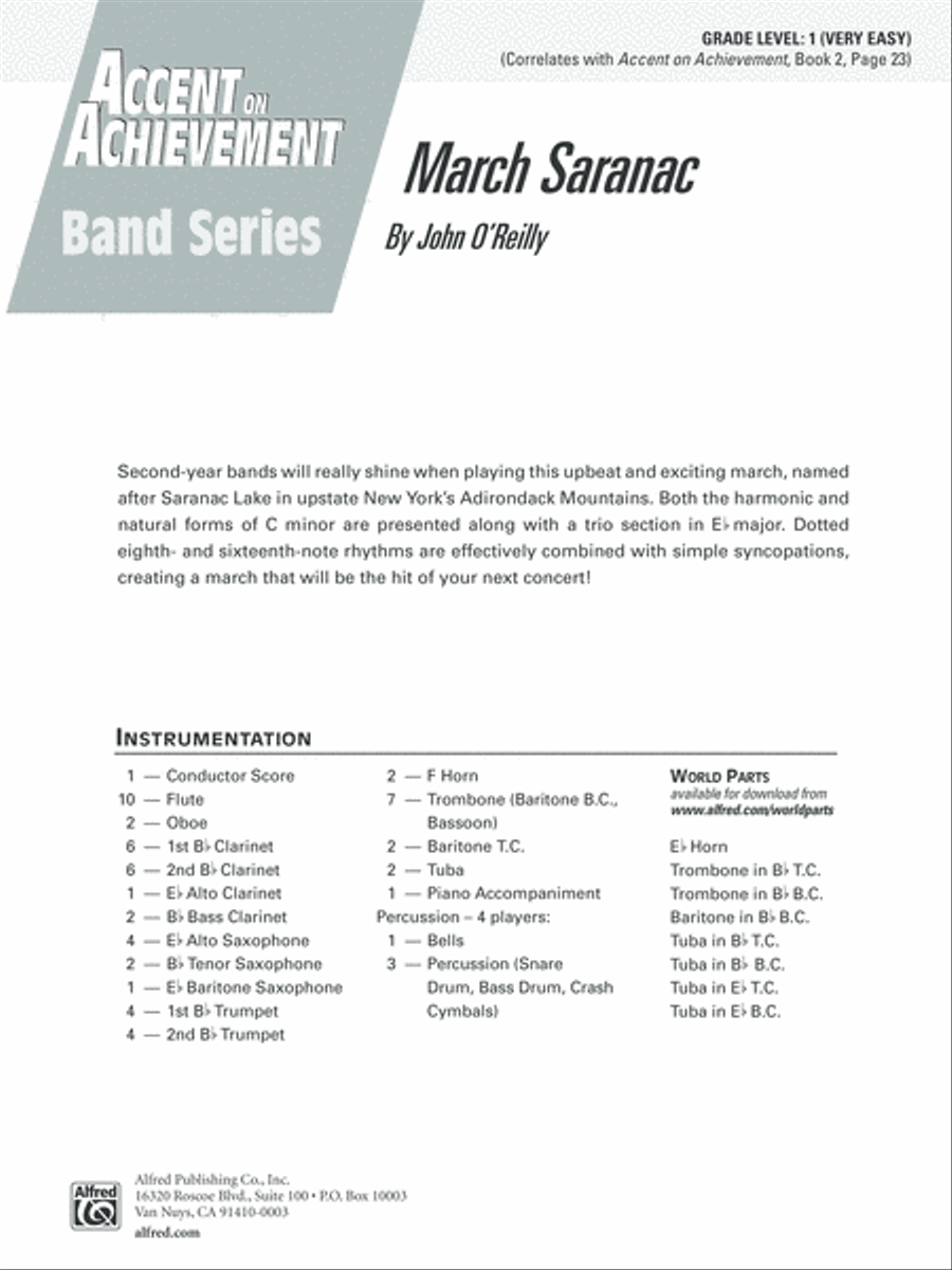 March Saranac: Score March Saranac: Score Concert Band scores gallery preview page 1
