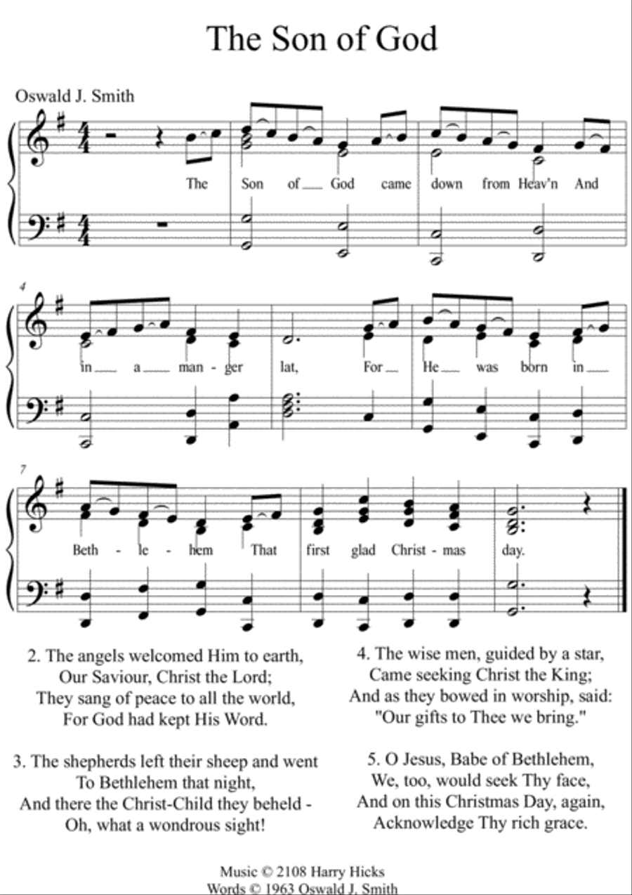 The Son of God. A new tune to a wonderful Oswald Smith poem. Unison Choir scores gallery preview page 1