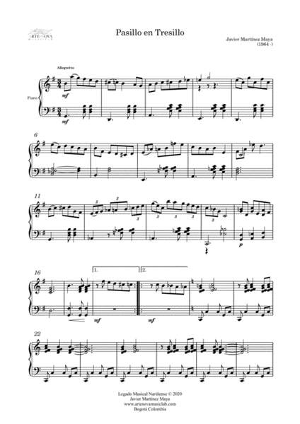 Pasillo en Tresillo - Pasillo for Piano (Latin Folk Music)