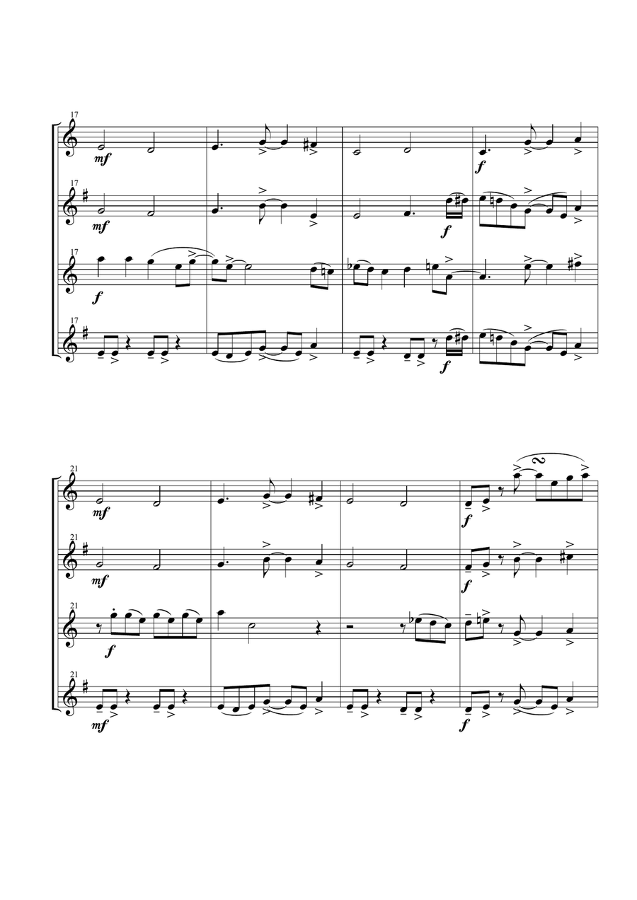 Smoke On The Water Woodwind Quartet scores gallery preview page 4